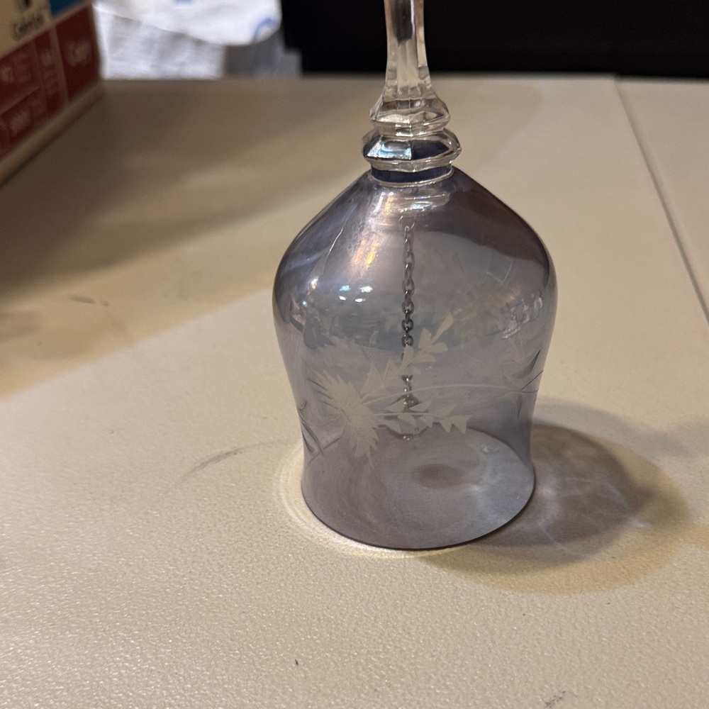 Elegant Etched Glass Bell Bluish Purple Bell - Picture 1 of 6